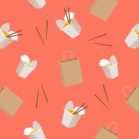 Vector Isolated Illustration of Chinese Takeaway Food Patternのイラスト素材