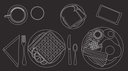 Vector Black and white Illustration of a Breakfastのイラスト素材