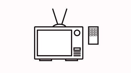 Vector Isolated Black and White TV Icon with Remote Control
