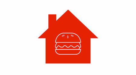 Vector Isolated Take Away Icon or Sign with House Shape and a Hamburgerのイラスト素材