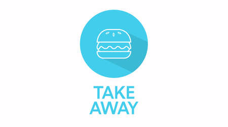 Vector Isolated Rounded Blue Take Away Icon with a Hamburgerのイラスト素材