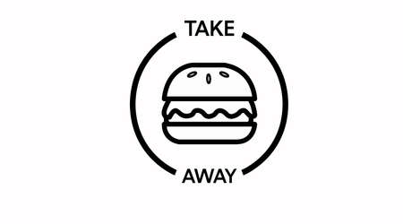 Vector Isolated Black and White Take Away Icon with a Burgerのイラスト素材