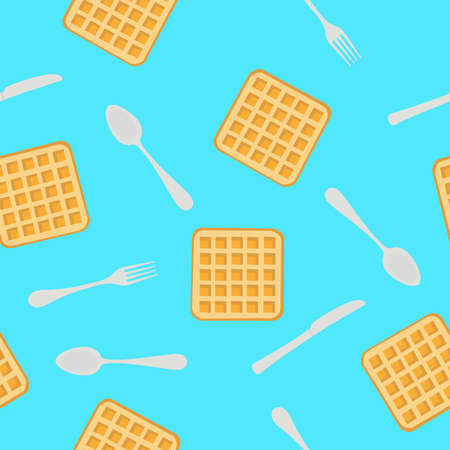 Vector Isolated Waffles and Cutlery Pattern or Backgroundのイラスト素材