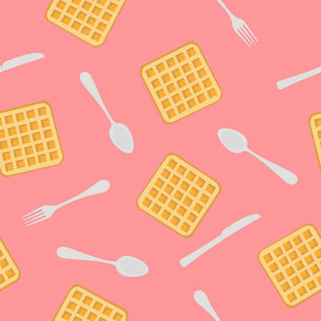 Vector Isolated Waffles and Cutlery Pattern or Backgroundのイラスト素材