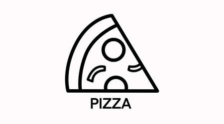 Vector isolated Black and White Illustration of a Pizza Slice. Pizza Slice Iconのイラスト素材