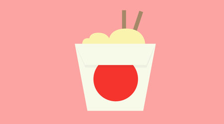 Vector Illustration of a Take Away Box with Chopsticks. Asian Food Take Away Iconのイラスト素材