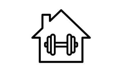 Vector Isolated Illustration of a House or Building with a Dumbbell. Gym or Home Training Iconのイラスト素材