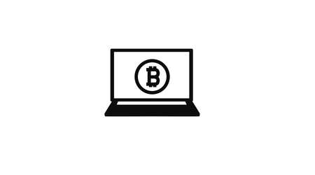 Vector Isolated Illustration of a Laptop with a Bitcoin, Black and White Bitcoin Iconのイラスト素材