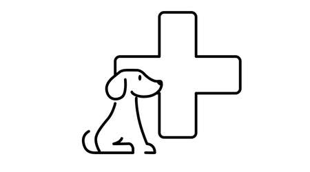 Black and White Vet Icon with a Dog and a Cross. Vector Isolated Illustration of a Vet iconのイラスト素材