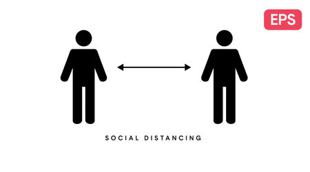 Social Distancing Icon or Sign. Vector isolated illustration of two people and an arrow, social distance.のイラスト素材
