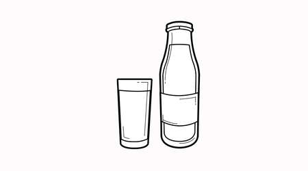 Milk Icon Set. Vector isolated black and white milk bottle and a glass of milkのイラスト素材