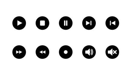 Music Buttons Set. Set of music or audio black and white iconsのイラスト素材