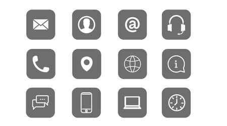 Contact Icon Set. Gray and White Illustration of Different Contect iconsのイラスト素材