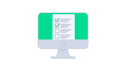 Online Exam Icon. Vector flat isolated illustration of a computer screen and an exam or testのイラスト素材