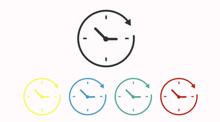 24 hour assistance icon set. Set of linear flat simple clock illustrationsのイラスト素材