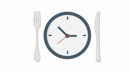Lunch time icon. Vector isolated flat editable illustration of a clock with fork and knifeのイラスト素材