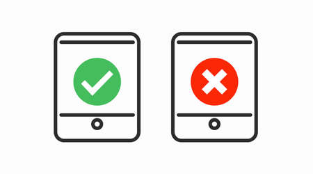Tablet Icon Set. Vector flat editable set of tablet illustration with check signsのイラスト素材
