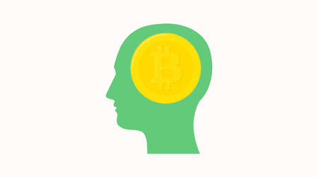Human Head with Bitcoin Icon. Vector isolated flat editable illustration with a human silhouette and a bitcoin signのイラスト素材