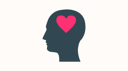 Head with a Heart Icon. Vector flat editable isolated illustration of a human head silhouette with a heartのイラスト素材