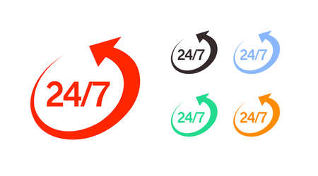 24 7 Icon or Logo Set. vector isolated editable flat set of 24 7 iconsのイラスト素材