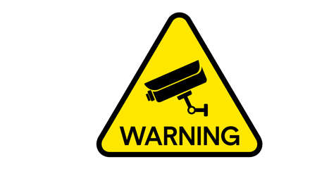 Surveillance camera warning sign in operation. Vector isolated illustration
