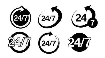24 7 Icon or Logo Set. vector isolated editable flat set of 24 7 iconsのイラスト素材