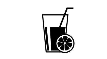 Juice Glass Icon. Vector flat editable black and white illustration of a juice glass with a stawのイラスト素材