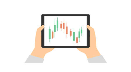 Trading and tablet. Vector flat editable illustration of a tablet with trading candles.のイラスト素材