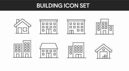 Building Icon Set. Vector linear editable set of illustrationsのイラスト素材