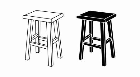 Black and White Stool Set. Vector isolated black and white illustration of a wooden stoolのイラスト素材