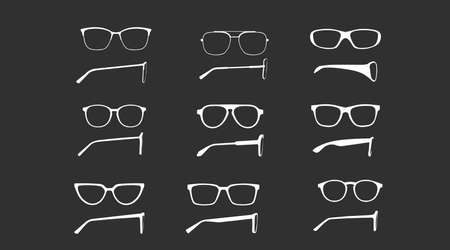 Vector isolated Illustration of a Glasses Frame Set. Set of Black glasses Frame Front and Side Viewのイラスト素材