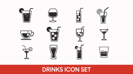 Drinks Icon Set. Vector isolated back and white set of different drinksのイラスト素材