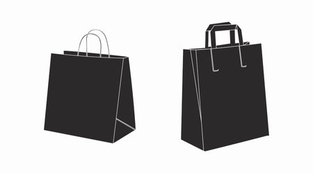 Shopping bags Black and white set. Vector isolated editable set of paper shopping bags illustrationsのイラスト素材