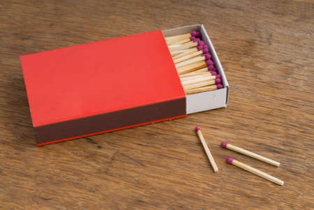Red Matchbox on a Wooden Table