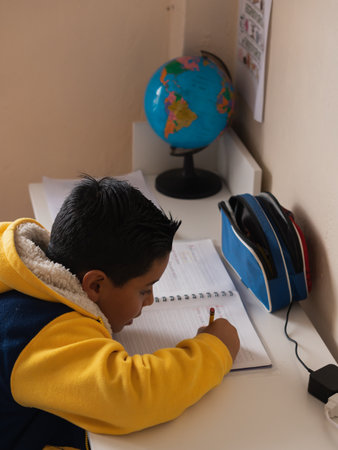 Child receiving classes from his teacher at home.の写真素材