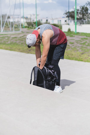 Getting ready to do a workout in the park.の写真素材