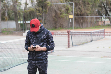 Young man doing different warm-up and cardio exercises in the park.の写真素材