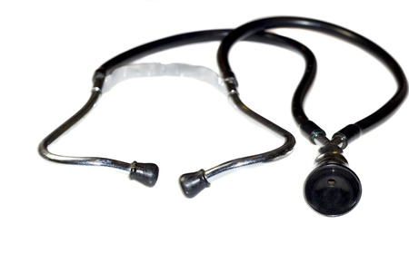 Old healhcare and medicine doctor hospital equipment ,stethoscope isolated on white backgroundの写真素材