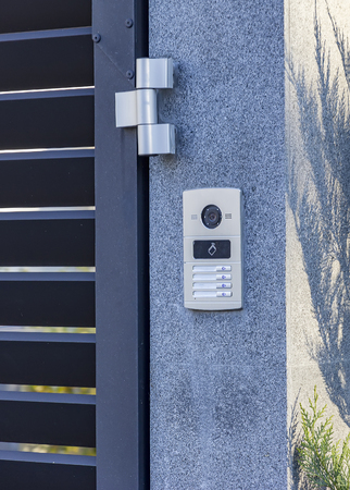 Video intercom in the entry of a house, technology and security backgroundの写真素材