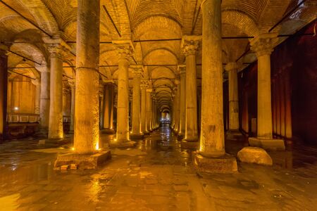 Istanbul, Turkey - March 24, 2018. Underground Basilica Cistern (Yerebatan Sarnici), one of the largest ancient cisterns that lie beneath the city Istanbul, was built in the 6th centuryのeditorial素材