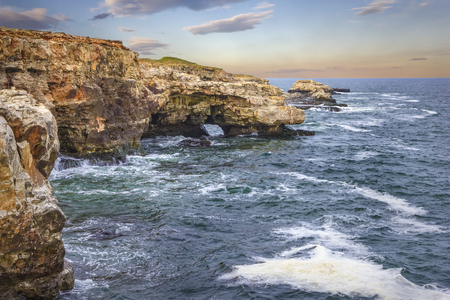 Spectacular landscape at coastline  cliffs near Tyulenovo village, Black Sea, Bulgariaの写真素材