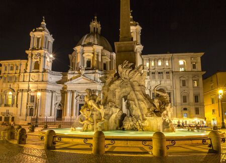 Rome, Italy - June 14, 2017: Amazing Night view of Piazza Navona in the city of Rome, Italyのeditorial素材