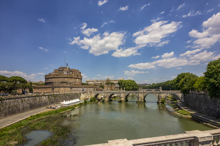 Sant' Angelo Castel and Sant' Angelo Bridge at summer in Rome, Italyの写真素材