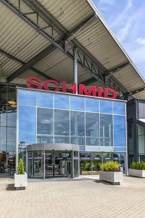 Senden, Germany - July 20, 2019: SCHMID logo on hypermarket for shoes, fashion, and sports.Traditional German companyのeditorial素材
