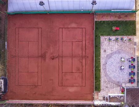 Aerial view of an empty tennis court. Sport activity.の写真素材