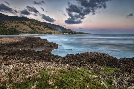 Scenic view to the shore of the Atlantic ocean with coral rocks, Cubaの写真素材