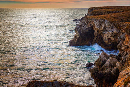 scenic raw nature landscape to the cliffs of the Black Sea, Bulgariaの写真素材