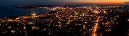A panoramic aerial view of the city at night. Varna, Bulgariaの写真素材