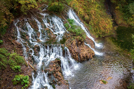 Aerial wiew to cascade waterfalls. Travel in Bulgaria. Dokuzak waterfallの写真素材