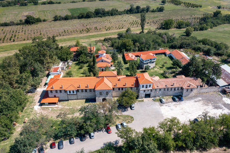 Aerial view of Medieval Arapovo Monastery dedicated to Saint Nedelya, Plovdiv Region, Bulgaria